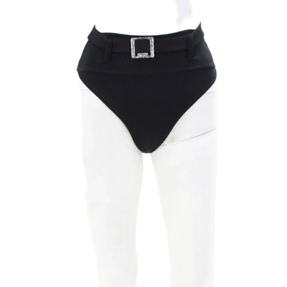 Beach Riot Womens Ribbed High Waist Belted Swim Bottoms Black Size XS